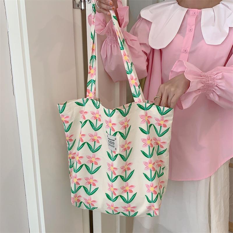 1 niche retro flower crossbody canvas bag casual shoulder bag literary portable tote