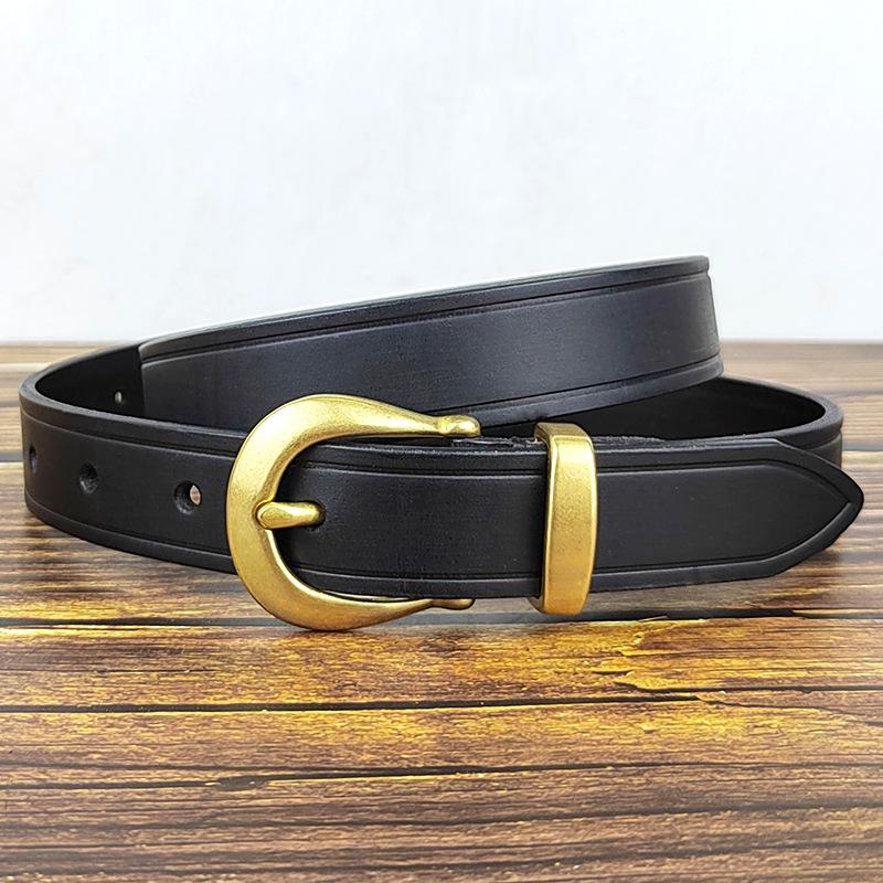 Copper Buckle Belt Women'S Genuine Leather Pin Buckle Fashion First Layer Cowhide Handmade Retro Belt Women'S Simple Thin Belt Tide
