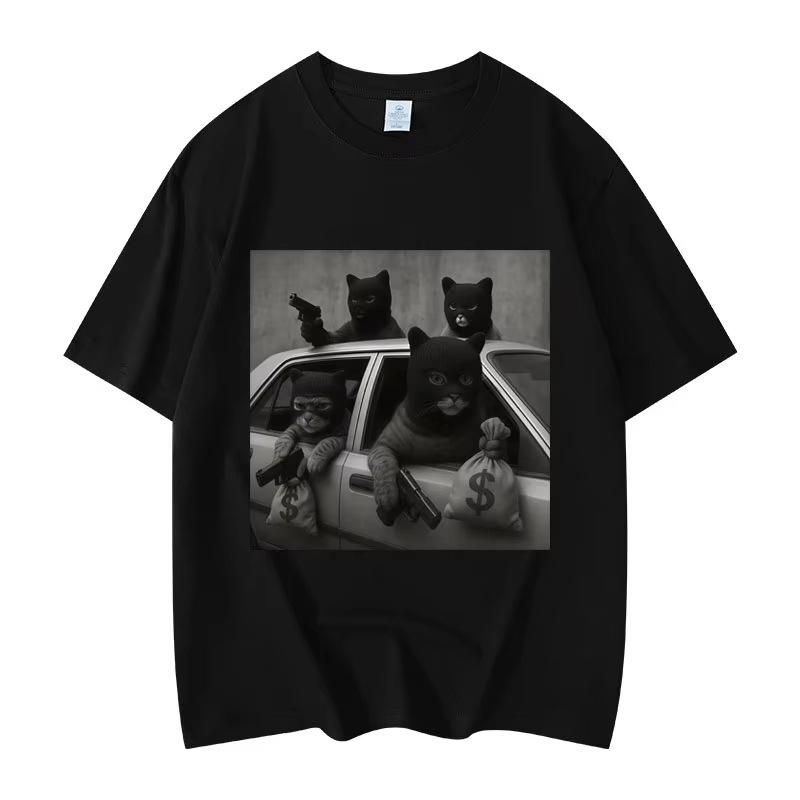 2026 New HighQuality Cotton Funny Cat Joke Graphic TShirt Unisex Teens Short Sleeve Streetwear Summer Casual Top Hot Sale