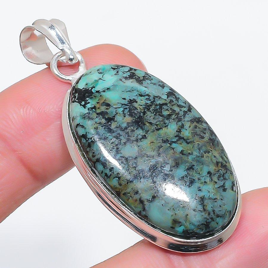 

Натуральная тибетская бирюза 925 стерлинговое серебро Ювелирная подвеска 2,13 I3d82