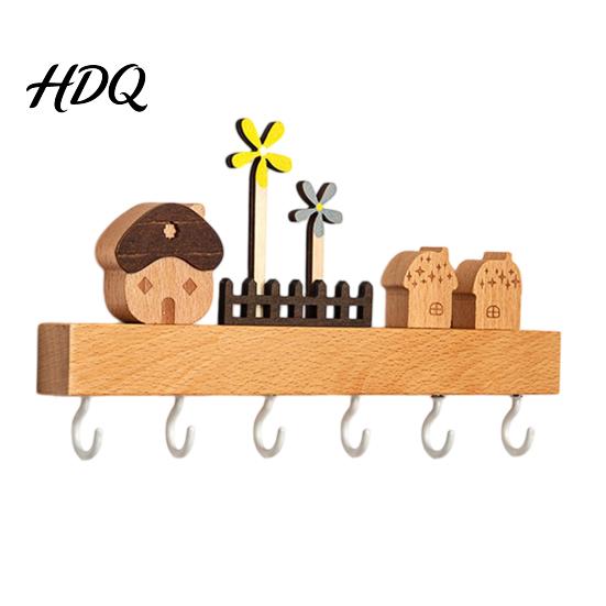 Wall Hanging Tool Hanger Solid Wood Key Holder with 6 Hooks Decorative Storage Rack Functional Hallway Organizer Space Saving Mounted for