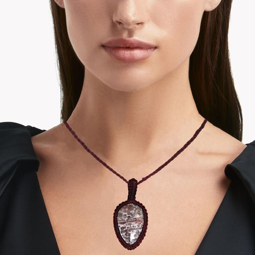 Jasper Leopard Skin Jewelry Necklace Gemstone Macrame Thread Handmade 20-36''Ad