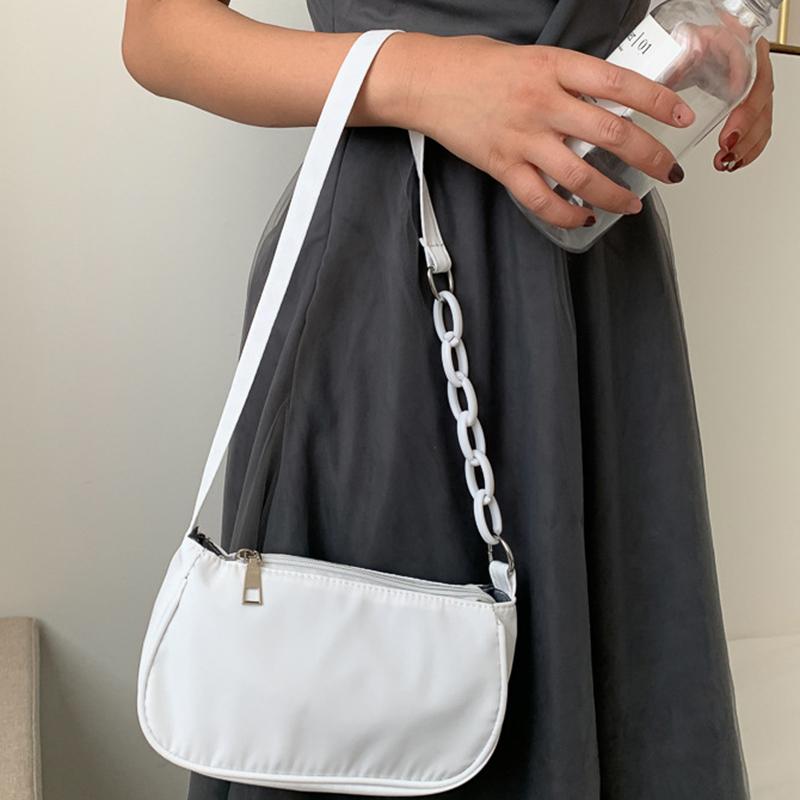 Moda Feminina Lona Bolsas de Mão Pequenas Simples Diário Cor Sólida Corrente Bolsas de Ombro Axilar Feminina