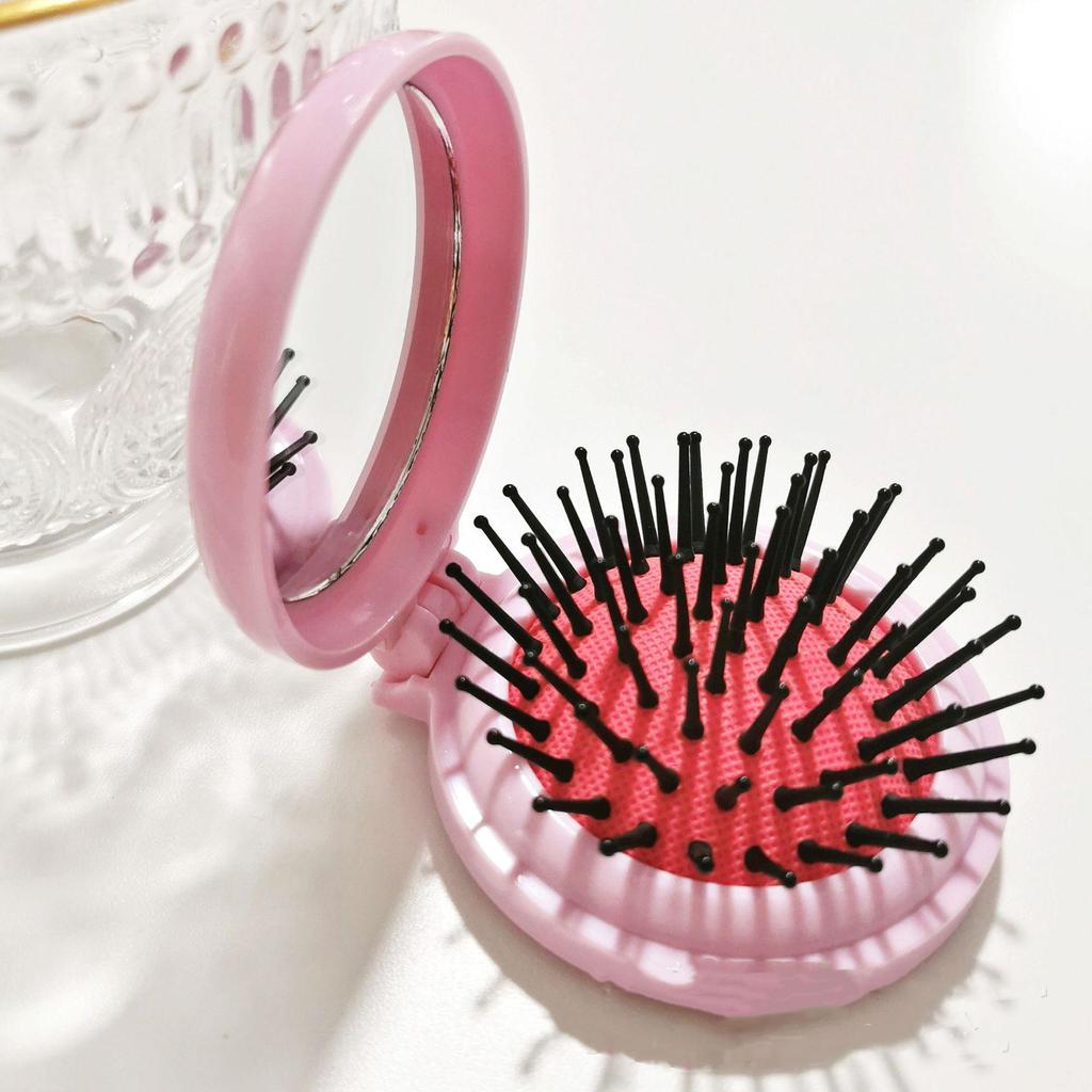 Tragbarer runder Mini-Haarkamm mit Spiegeltasche, kleine Größe, Reisemassage, zusammenklappbarer Haarkamm, Damen-Haarbürsten, Styling-Werkzeuge