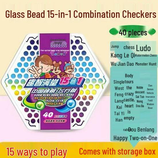

15-in-1 Hexagonal Star Board with Large Colored Glass Marbles for Chess, Ludo, and Educational Games