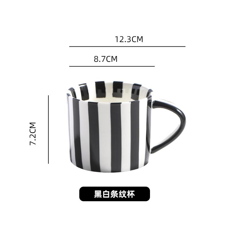 Hand Painted Japanese Household Ceramic Mug Retro Striped Medieval Coffee Cup Breakfast Cup Afternoon Tea Cup Couple Cup