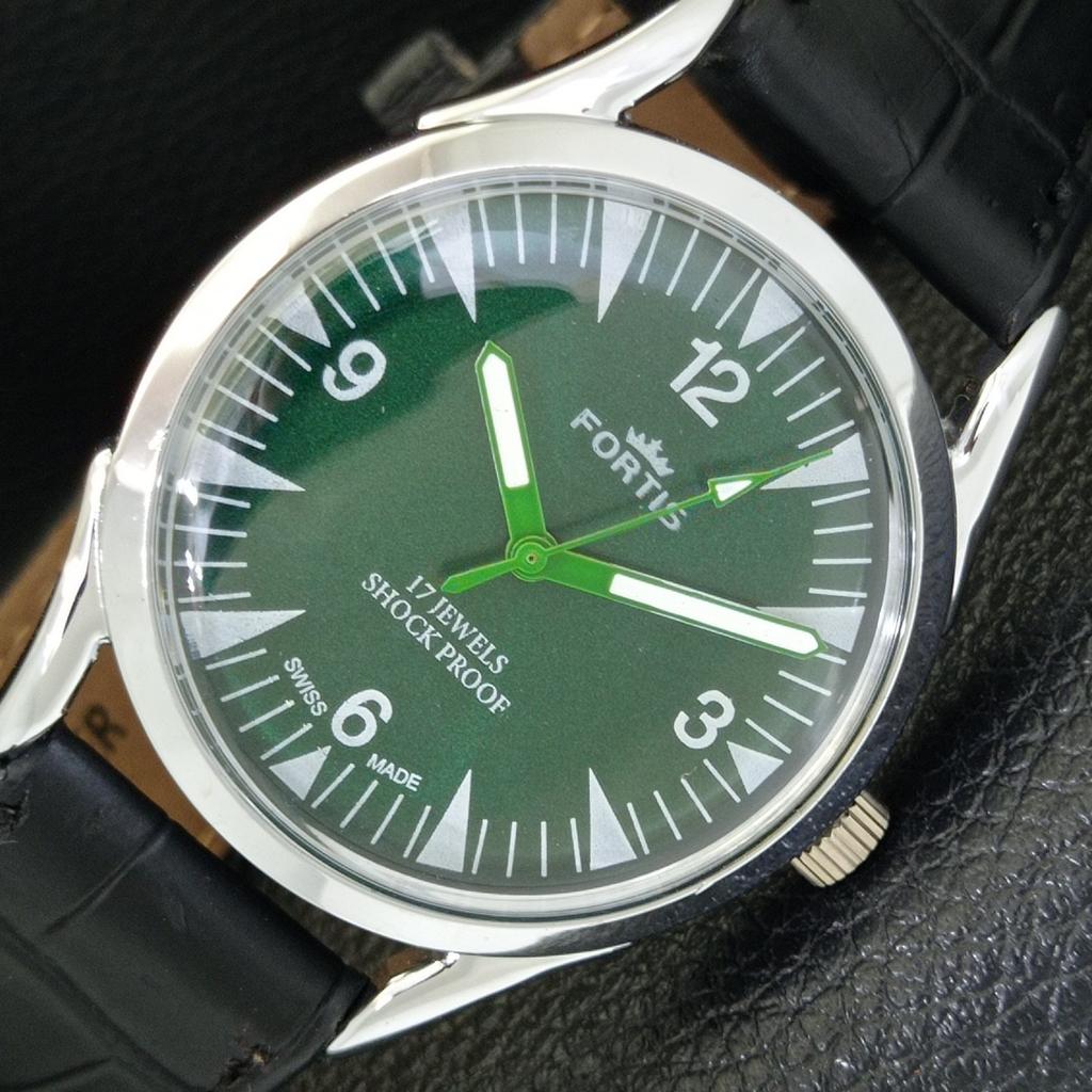 REFURBISHED VINTAGE HAND-WINDING SWISS MENS GREEN COLOR DIAL WATCH A700988-5 R205a-a700988