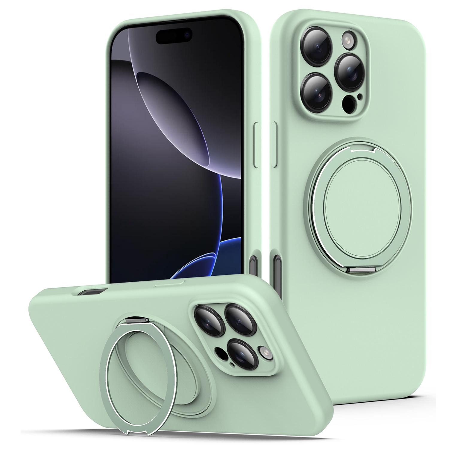 

For iPhone 14 Pro Case Compatible with MagSafe Rotating Metal Kickstand PC+Silicone Phone Cover Light Green