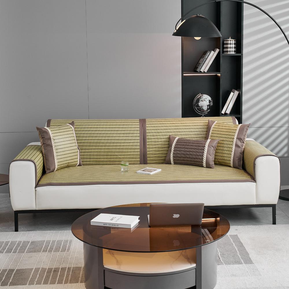 Summer Sofa Cushion Summer Mat Cool Pad Summer Rattan Mat Ice Silk Living Room Non-Slip Universal Fabric Leather Cushion Simple Modern