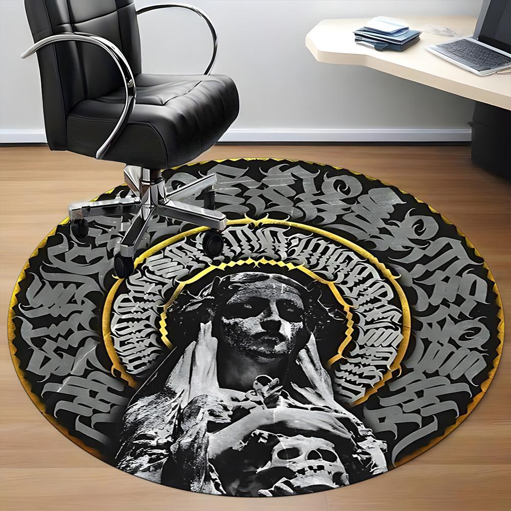 1 Stück Gothic Statue Stuhl Teppich für Büro, Runder Rutschfester Langlebiger Großer Büroteppich, Geeignet für Büro