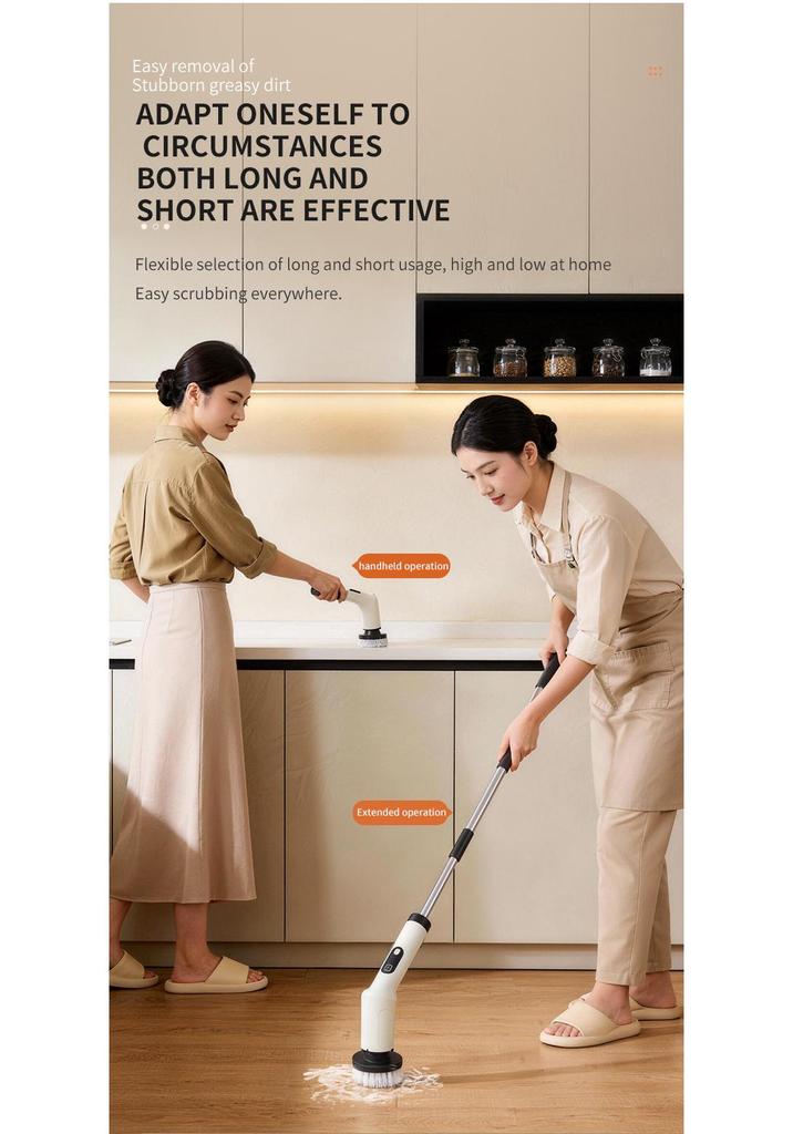 Multi-Functional Electric Cleaning Brush for Kitchen & Bathroom with Telescopic Handle and Digital Display