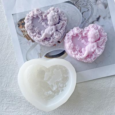 DIY Silicone Candle Mold Rose Heart Angel Handmade Gypsum Scented Soap Mould 3D Craft Fondant Chocolate Baking Decoration Tool