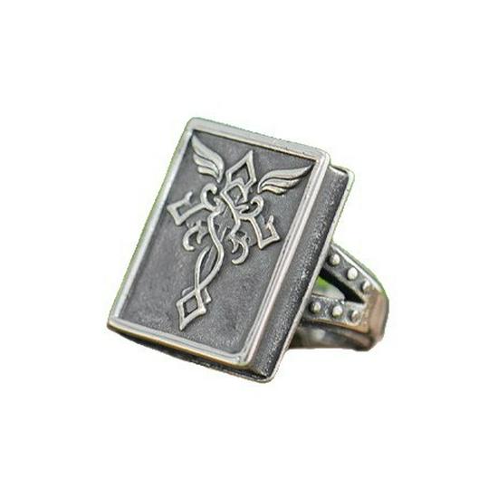 Yintai Fei Thai Silver "Secret Realm" Gothic Magic Book Shape Retro Seal Pinky Ring for Women