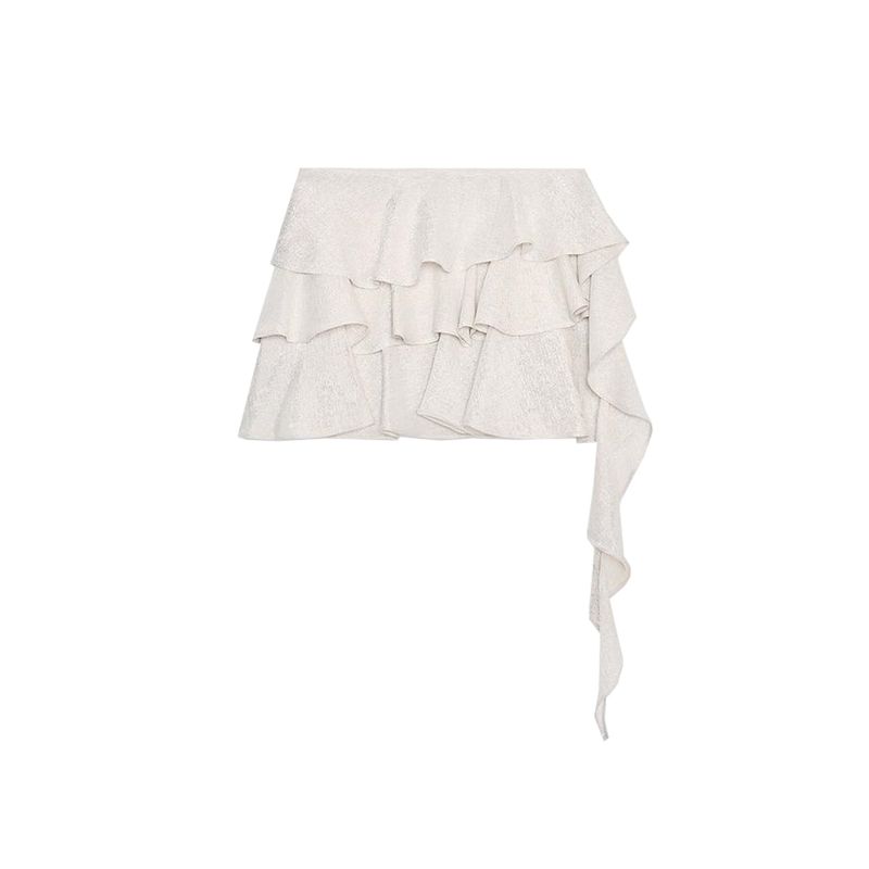Summer New Product Women's Clothes Casual Style Metal Color Line Asymmetric Laminated Decoration Mini Skirt 2180409