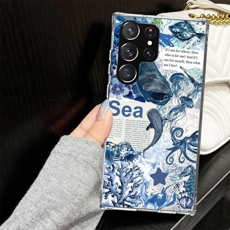 Ocean Starfish Sea Turtle Shark Case for Samsung Galaxy S25 S24 S23 S22 Ultra Soft Phone Cover S25 Edge S21 Plus S20 FE S10 + Bl