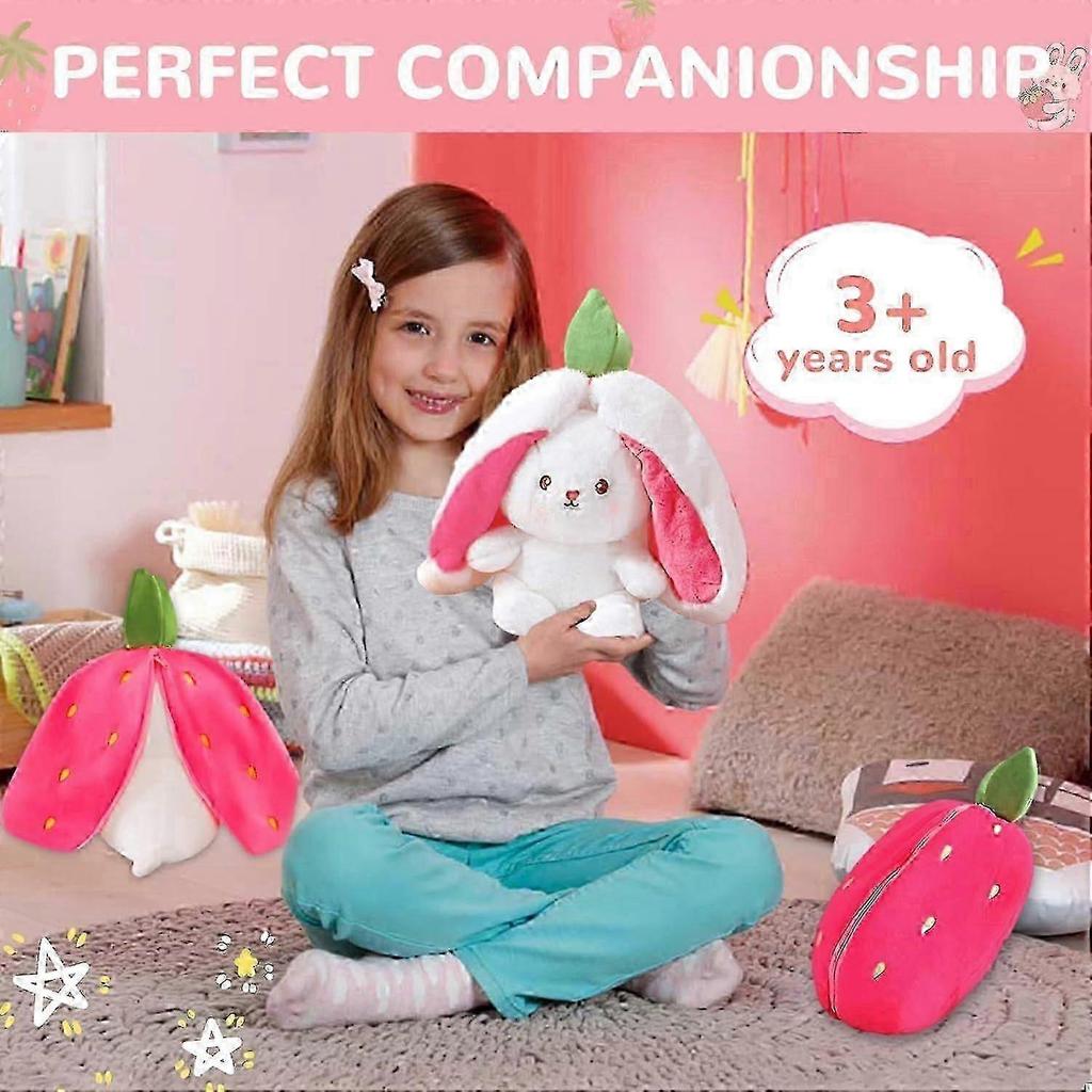 Easter Plush Bunny Toy, 25cm Strawberry Soft Plush Toy, Birthday Gift for Boys and Girls.