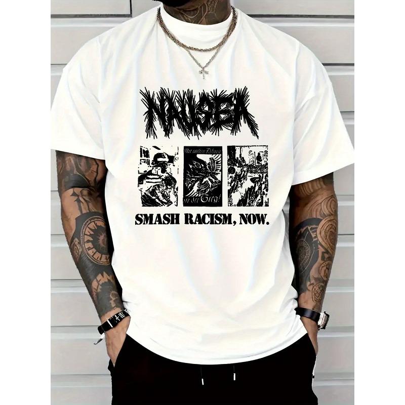 

European sizes Front We Are Equal Pattern Printed Round Neck Short Sleeve T-shirt | Comfortable Breathable Fabric 4XL білий