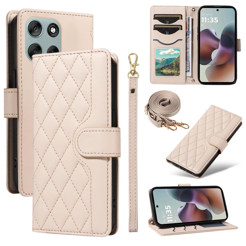 For Motorola Moto G56 5G Wallet Case Rhombus Leather Phone Cover with Strap