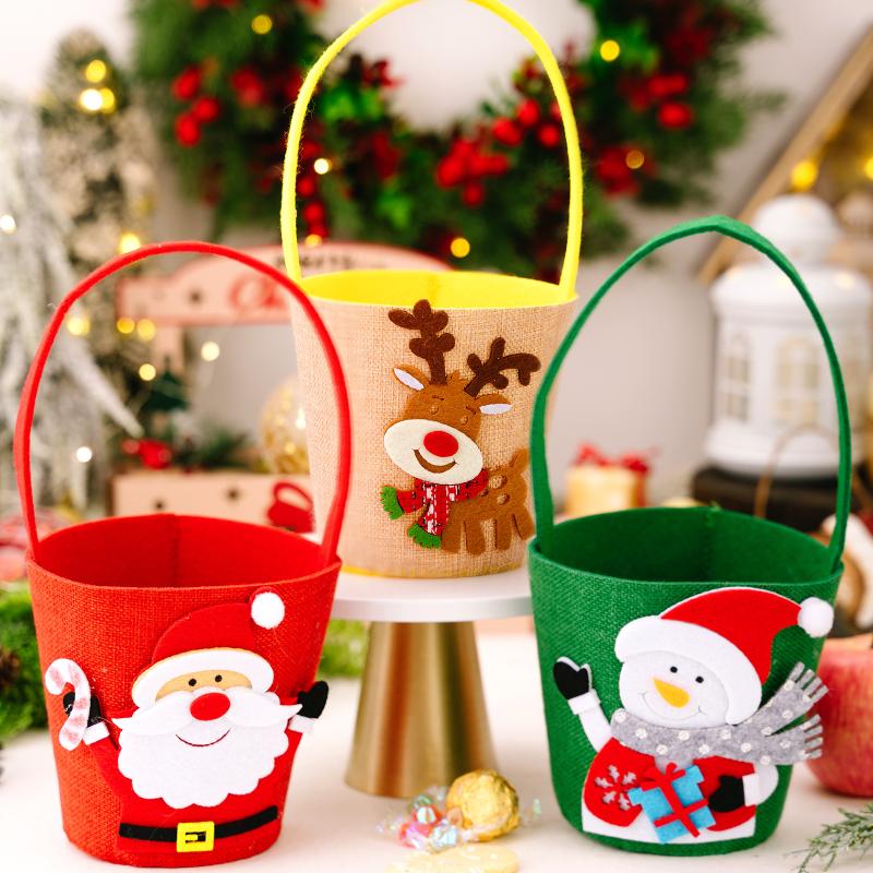 Cartoon Christmas Handbag Gift Bucket Festive Elk Cloth Handbag Christmas Gift Bag Washable Candy Bag For Gift Giving 'S Party