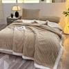 Striped Imitation Rabbit Fur Plush Blanket with Lambswool - Double Layer for Home and Dorm