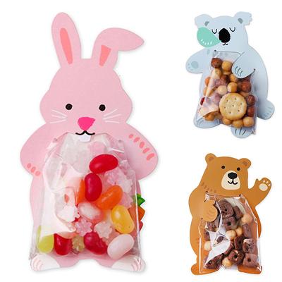 10 szt. Torebek na cukierki z kartkami prezentowymi, urocze zwierzątka, plastikowe torebki na ciastka, na przekąski, do pieczenia, opakowanie DIY, prezent na Dzień Matki