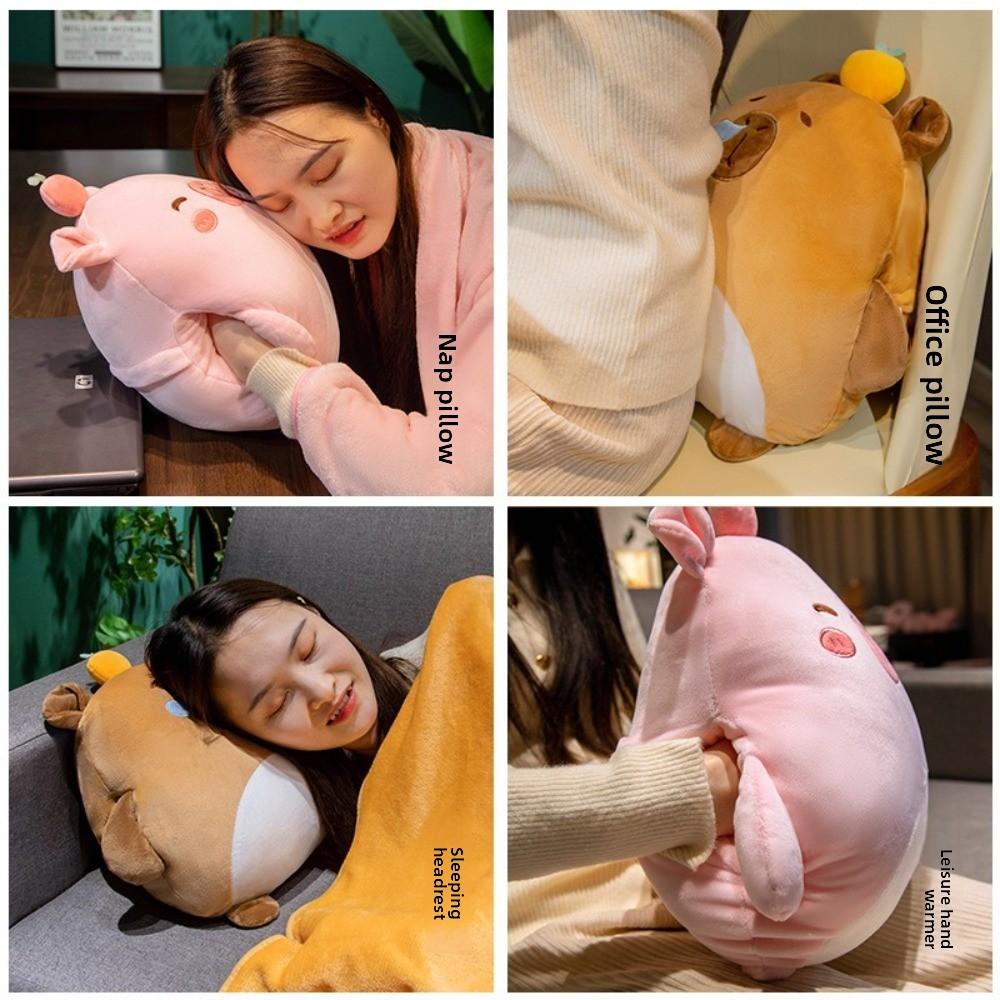 Air Conditioning Blanket Plush Pillow Blanket 3-in-1 Warm Blanket Cartoon Hand Warmer  Travel