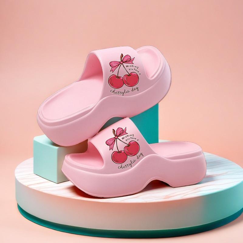 

Fashion Sweet Cherry Print Thick Bottom Eva Outdoor Slippers Women 2025 Summer Fashion High Heel Slides Non Slip Soft Sole Slippers 40-41 розовый