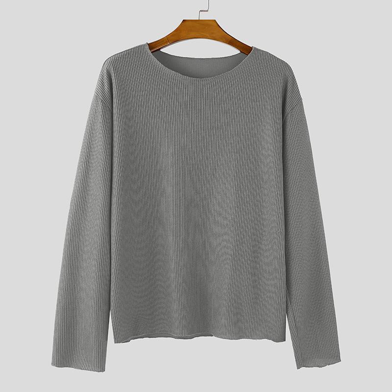 

INCERUN Spring Men Long Sleeve Casual Loose Rib Pullover T-shirts Tops 4XL