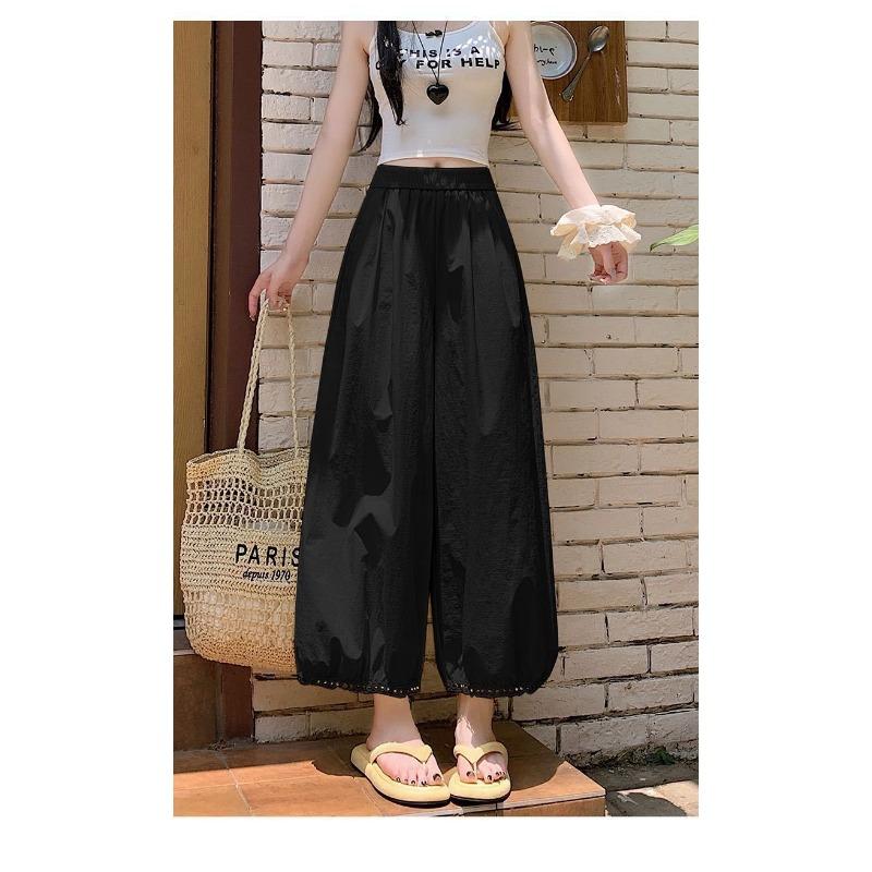 

Ice silk hollowed-out lace bud pants summer thin loose quick-drying lace bloomers women s high-waisted and thin Harlan pants M [around 90-55 kg] чорний