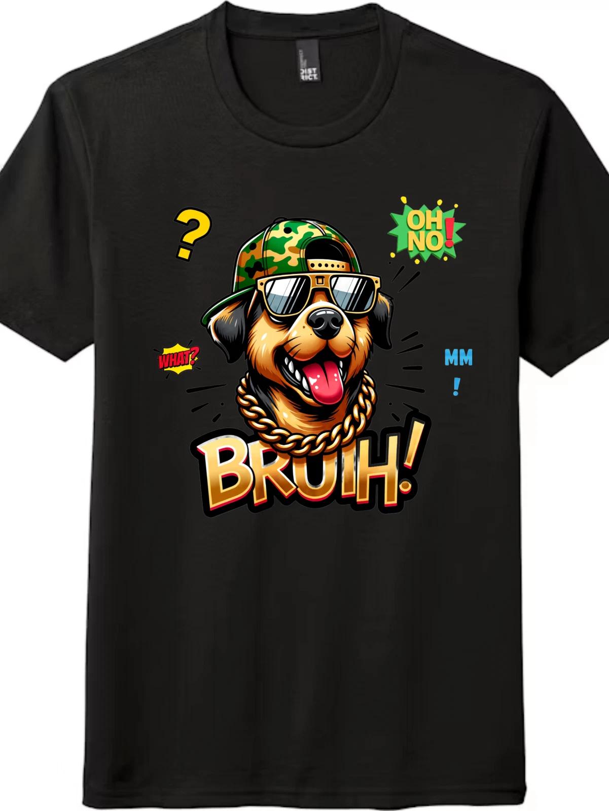 Funny Reaction Dog T-Shirt | Bruh Meme Print, Unisex Black & White Tee XXXL