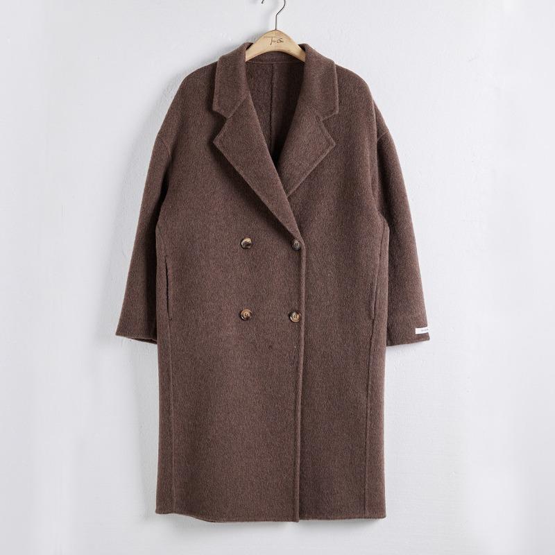 Wool Coat Women's Double-breasted College Style Coat Cashmere Premium Feeling Tweed Jacket Autumn and Winter