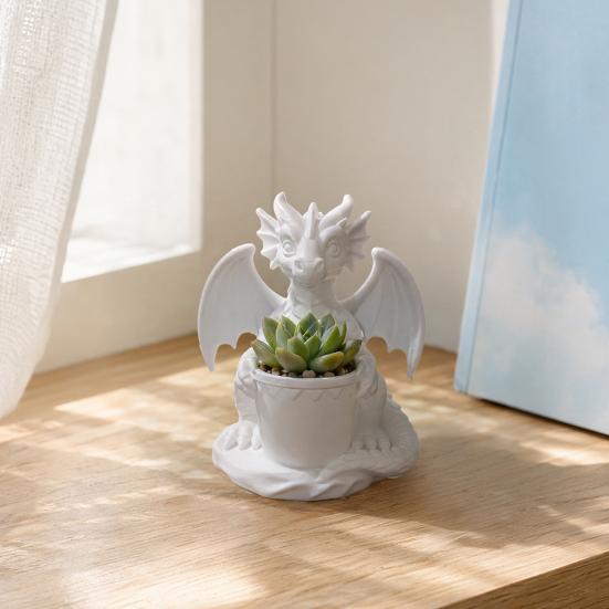 Vaso da fiori con fori di drenaggio integrati, Portapenne a forma di drago stampato in 3D, Vaso da fiori da esterno per piccole piante verdi