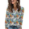 Women's Fashionable Loose-Fit V-Neck Long-Sleeved T-Shirt Christmas Print Pullover