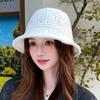 New Korean Style Hollow Breathable Knitted Bucket Hat for Women In Spring and Autumn Fashion Versatile Bucket Hat Showing Face Small Fisherman Hat