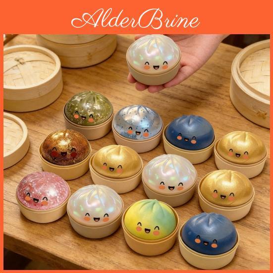 12pcs Stress Ball Bun Steamed With Steamer Antianxiety Glitter Cartoon Dumpling Squeeze Toy Simulated Dough Ball Fidget Sensory Toy