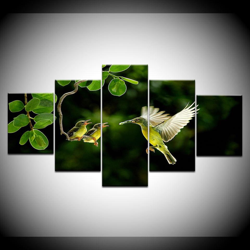 

Художественные принты, 5-панельная модульная декоративная настенная картина, домашний декор, художественное произведение для зала, постер с кормлением птиц и принты на холсте, картина без рамки 20x35cm*2 20x45cm*2 20x55cm*1