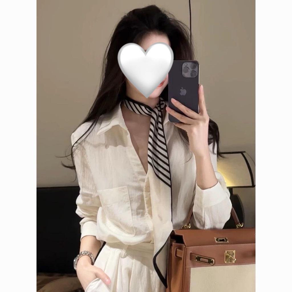 Корейский полосатый шелковый шарф 2025: Элегантный аксессуар с длинной шеей для рубашек K5zj262C