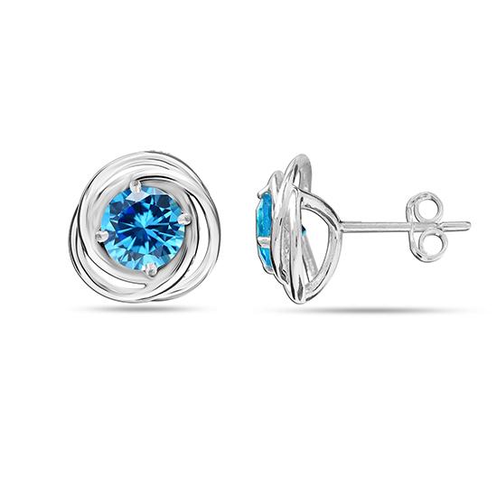 LeCalla S925 Sterling Silver Jewelry Love-Knot Stud Earring for Women (6 MM Blue Topaz Round)