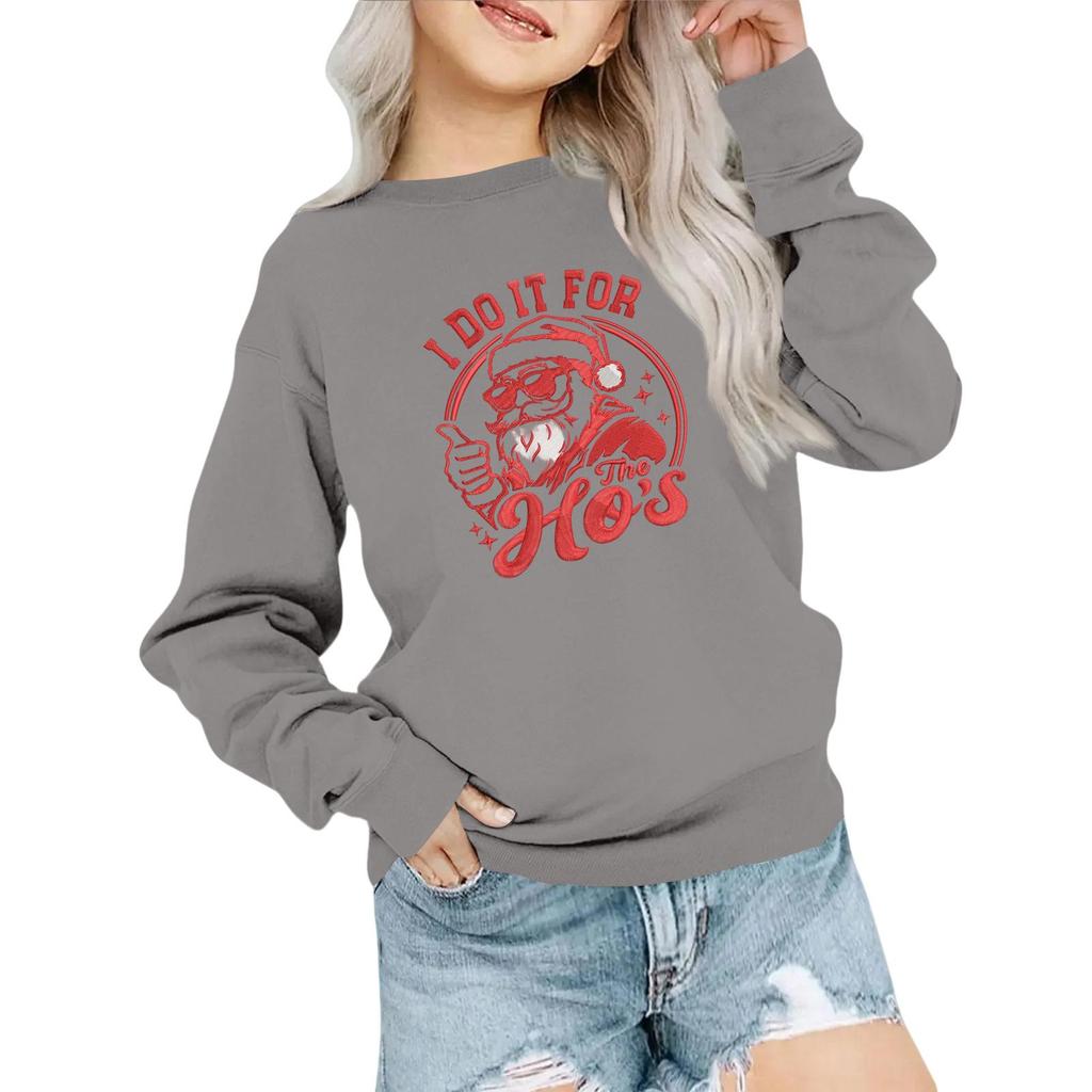 Kids' Fashion Loose-Fit Casual Long-Sleeve Christmas Print Oversized Crewneck Sweatshirt