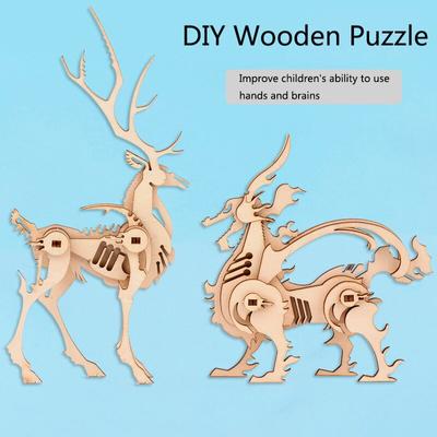 Silentkid DIY Hand Made Animal 3D Puzzle Wooden Puzzles for Adults Kids Toy Gift Fox Wolf Tiger Deer Unicorn DIY 3D Puzzle Wooden Jigsaw Puzzle