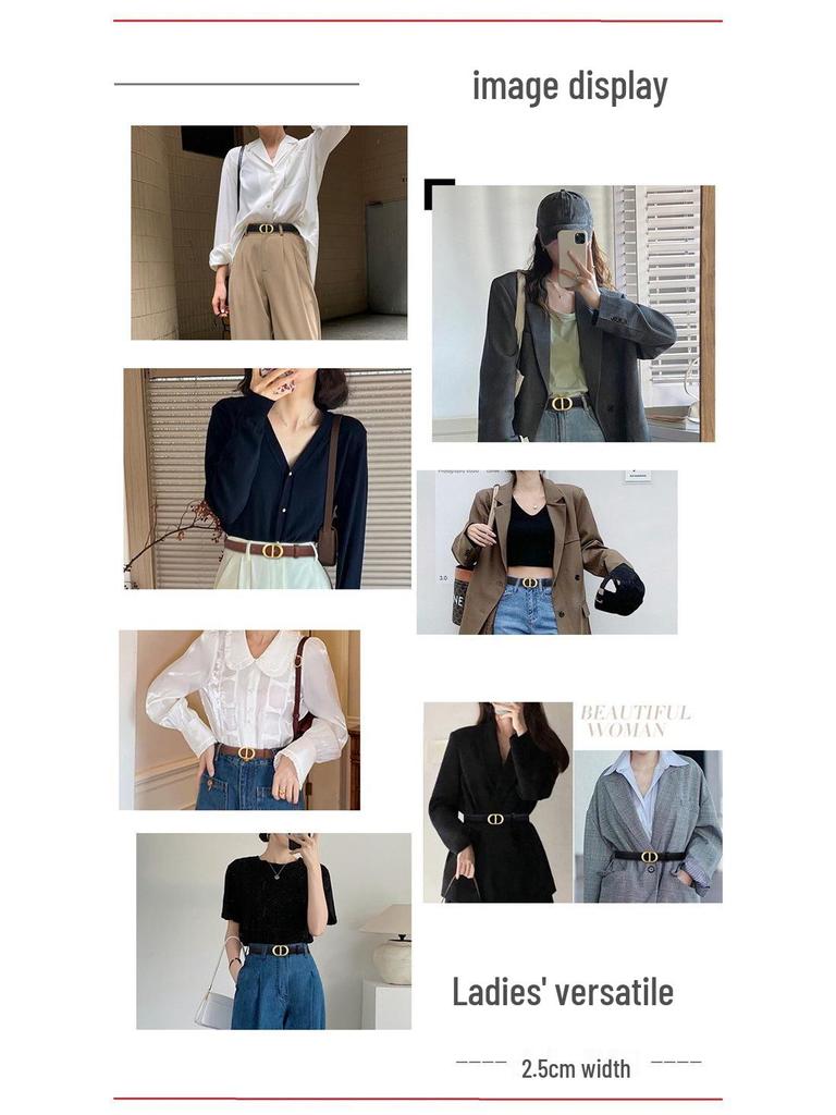 Ceinture CD en Cuir pour Femme Largeur 2,5 cm - Tendance, Polyvalente, Fashion, Accessoire de Taille Décoratif pour Jeans et Jupes.