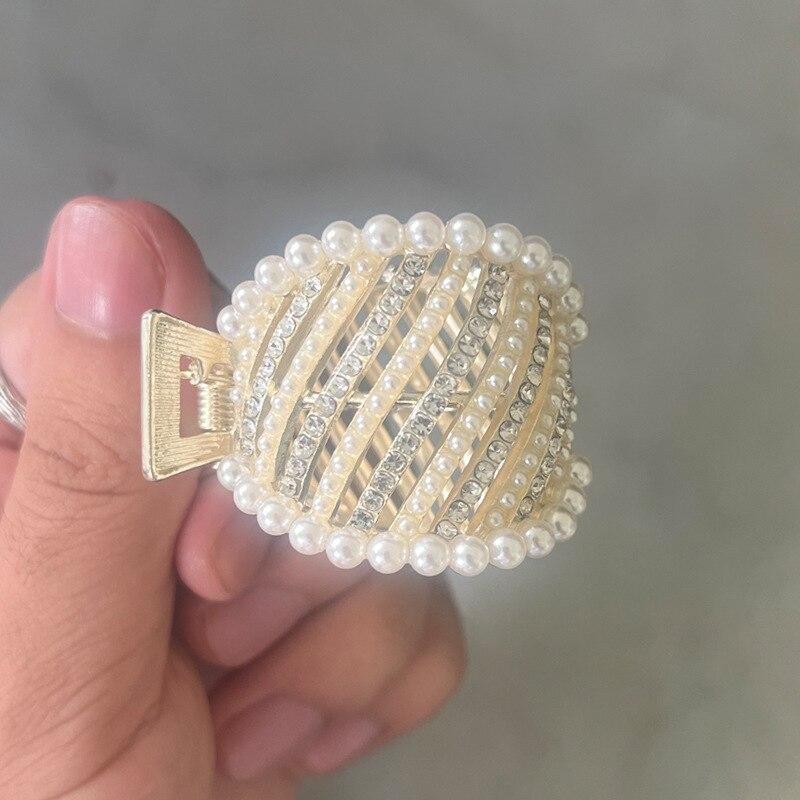 Metal Crab Claw Clip For Women Girl Fashion Pearl Headwear Charm Barrette Full Rhinestone Wedding Hair Accessories Jewelry Gifts