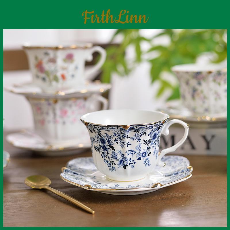 Exquisite White Blue Porcelain Coffee Cup And Saucer Set Retro European Style For Luxurious Afternoon Tea