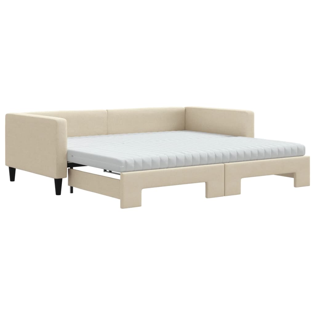 Extendable Daybed with Mattresses Cream 100x200 Cm Fabric