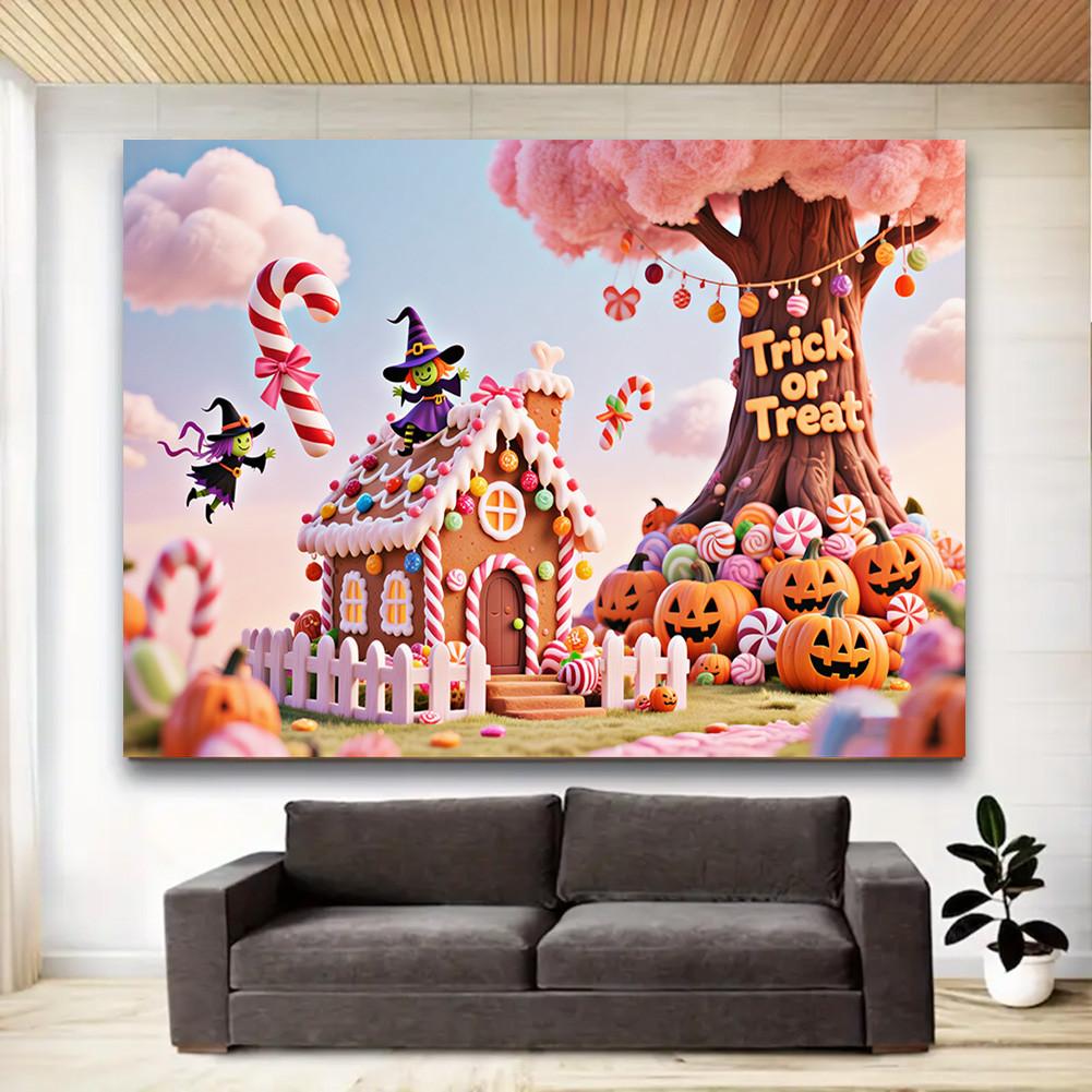 

Gingerbread-Style Halloween Candy House Backdrop for Party Event Decor,Photo Booth,Festive Celebrations,Halloween Decor,Wall Decor,Home Decor 150*100cm/59*39in/5*3ft