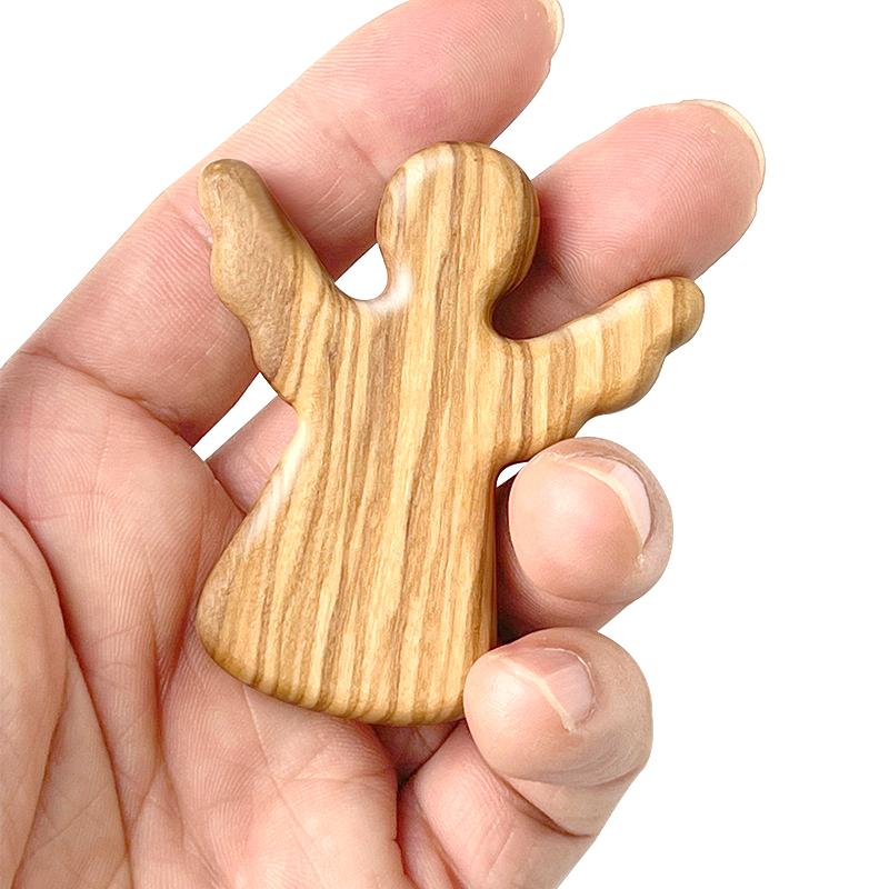 Small Olive Wood Angel Ornament Easter Decorations Handheld Wooden Angel Figurine Religious Gift For Baptism Prayers