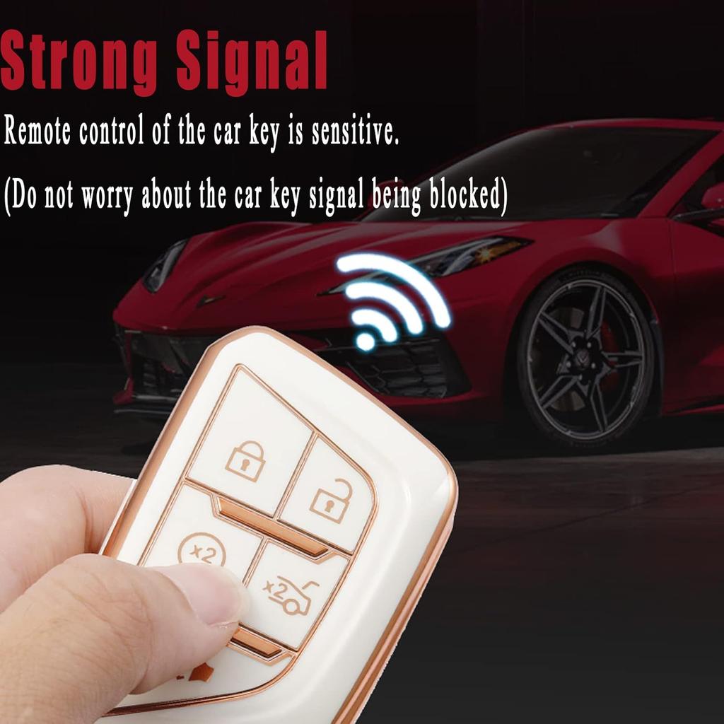 for Cadillac Key Fob Cover Soft TPU with Keychain Shell Full Protective Cover Remote Smart Key Fob Case Compatible with 2020-2023 Cadillac Escalade