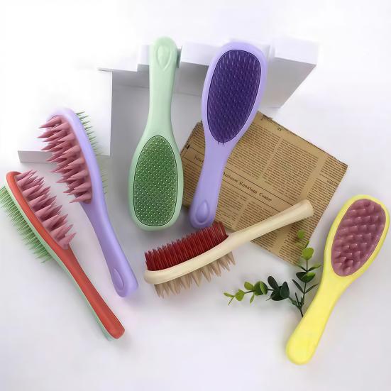 Double-sided Shampoo Brush Long Handle Scalp Massager Comb Men Women 2-in-1 Hair Scrubber Fine Wide Teeth Detangling Brush