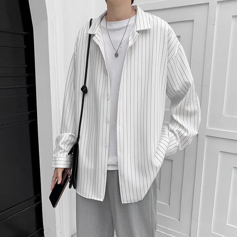 

Мужская модная свободная повседневная рубашка-куртка с длинным рукавом в полоску на лето 2024 года Extra Large белый
