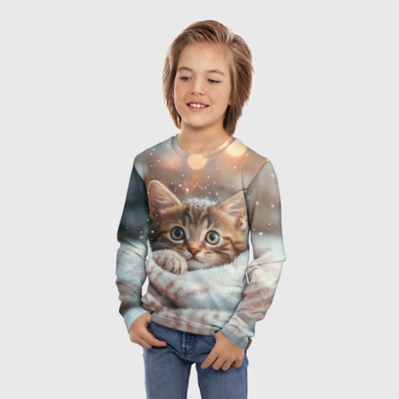 

Children s Cartoon Kitten Print T-shirt Boys Cute Long Sleeved Soft Comfortable Top 170